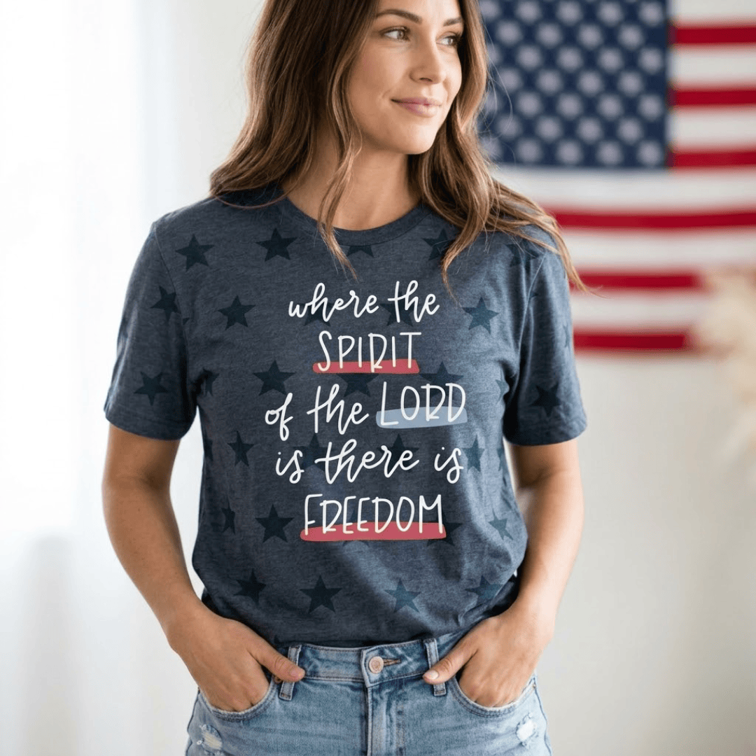 Where the Spirit of the Lord is There is Freedom Multicolor Unisex Star Tee