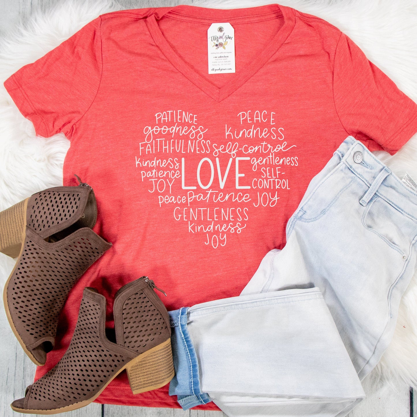Fruit of the Spirit Heart Relaxed Ladies Vneck