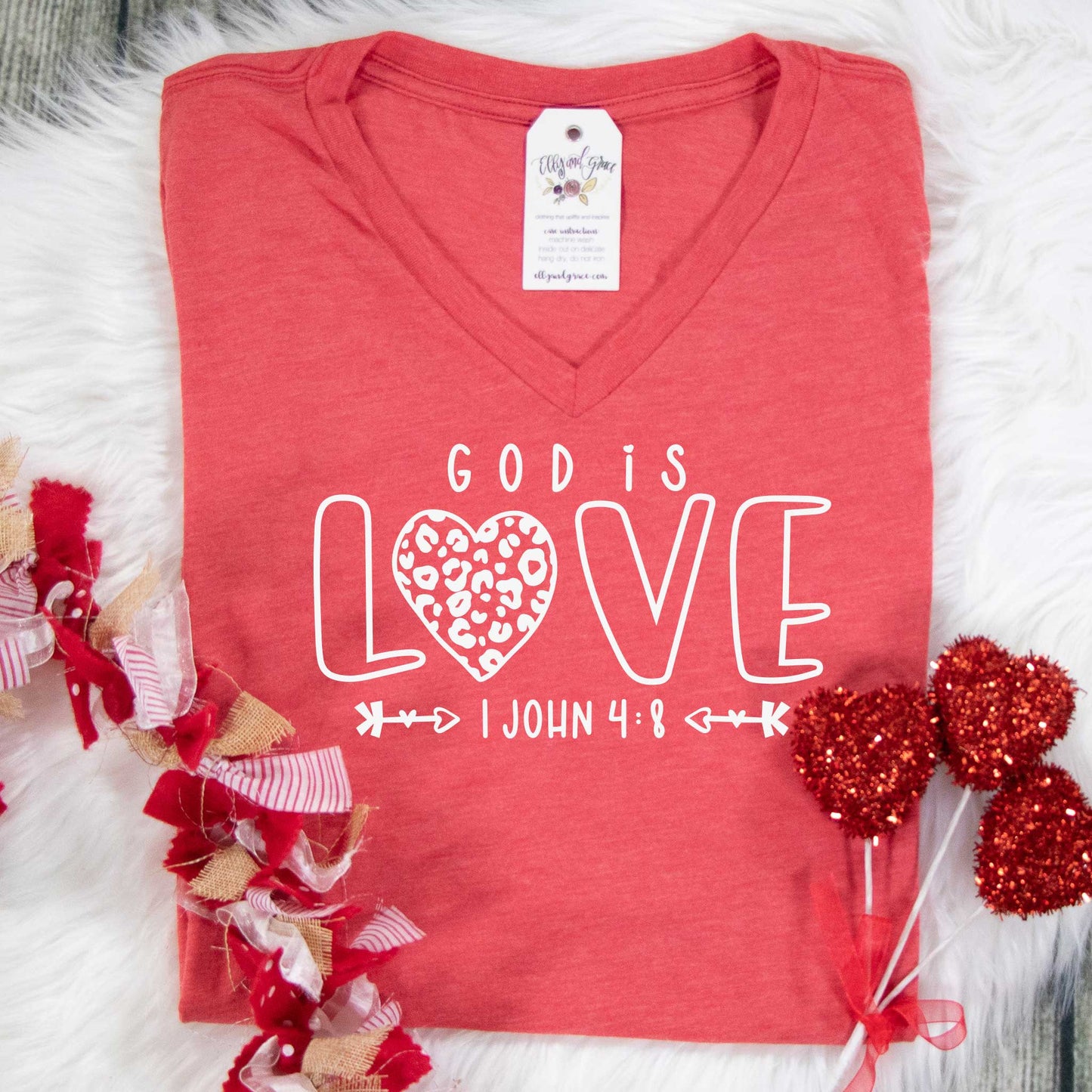God is Love Leopard Heart Relaxed Ladies Vneck