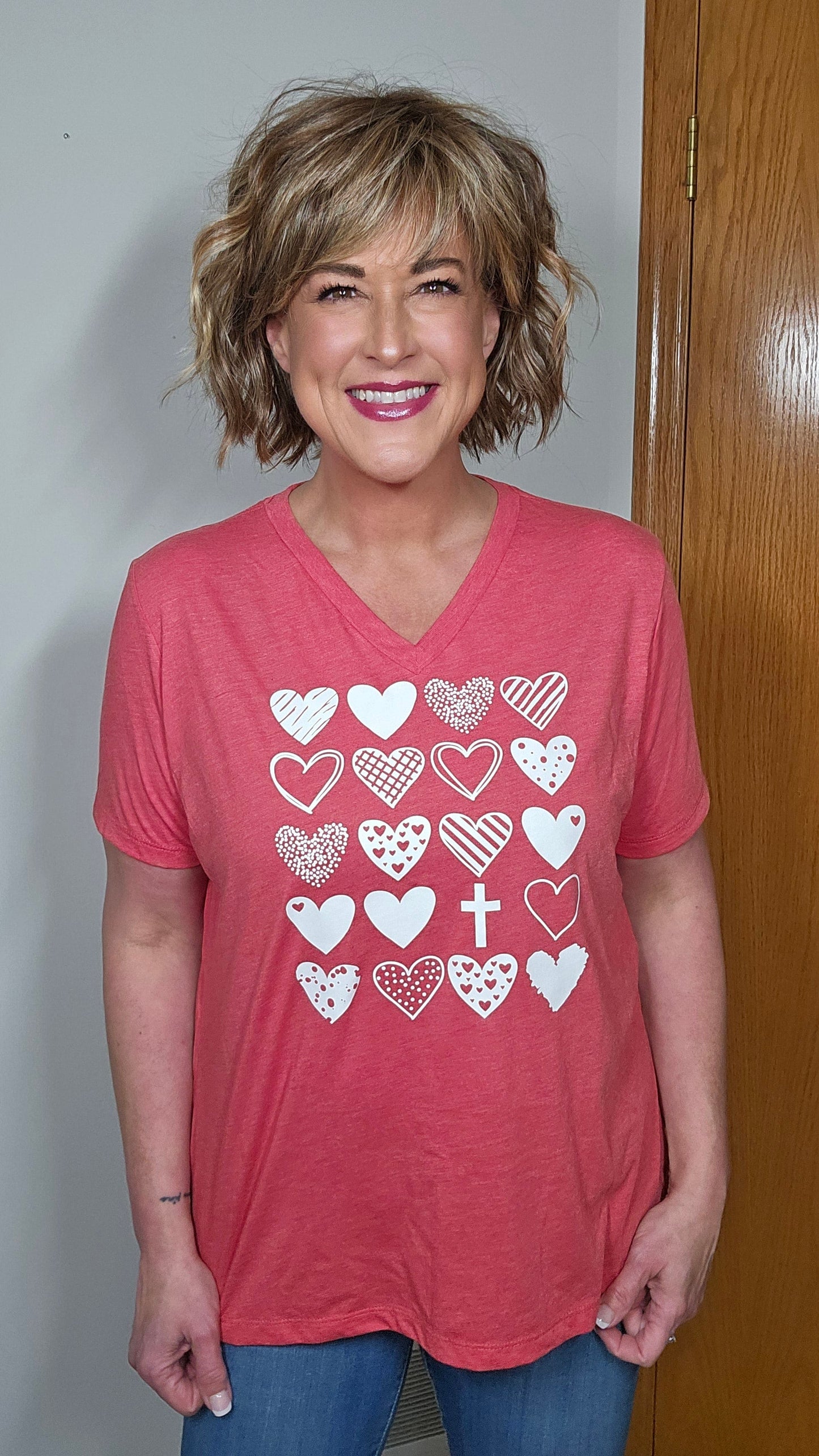 Hearts & Cross Relaxed Ladies Vneck