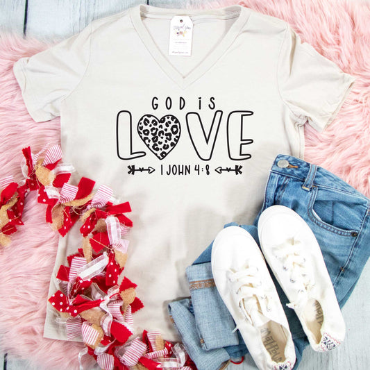God is Love Leopard Heart Relaxed Ladies Vneck