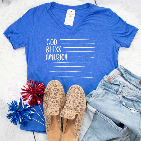 God Bless America Ladies Fit V-Neck
