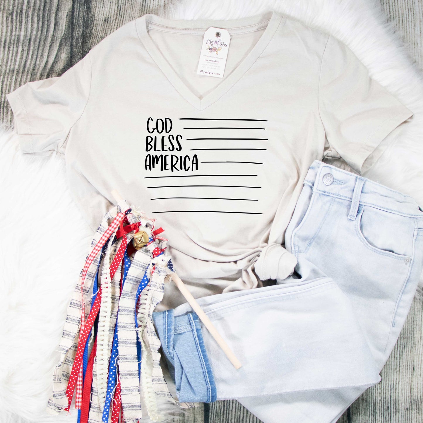God Bless America Ladies Fit V-Neck