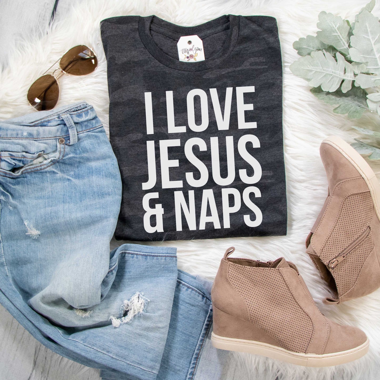 I Love Jesus and Naps Camo Unisex Tee