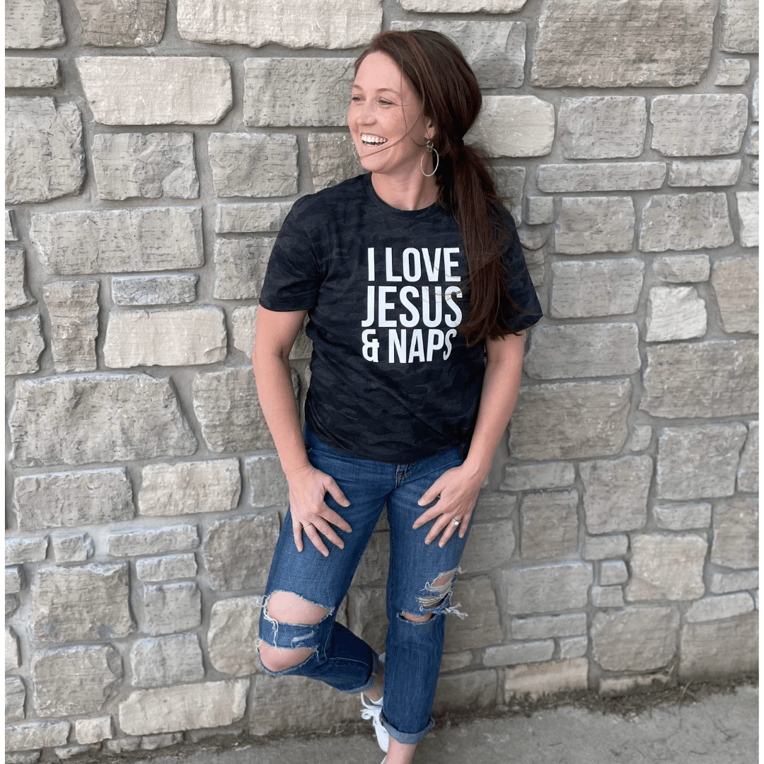 I Love Jesus and Naps Camo Unisex Tee