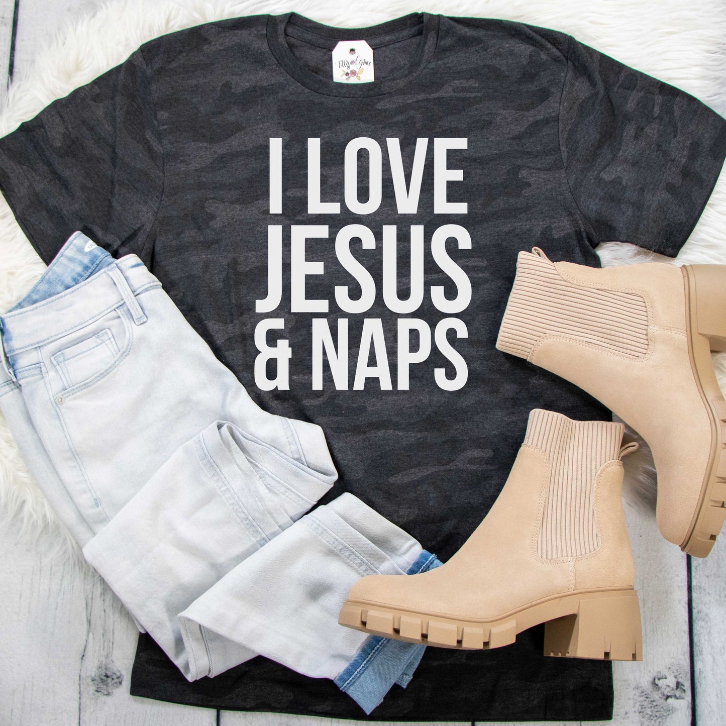 I Love Jesus and Naps Camo Unisex Tee