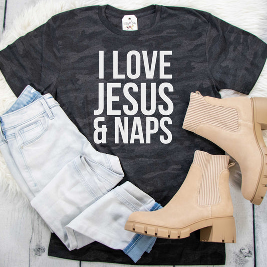 I Love Jesus and Naps Camo Unisex Tee