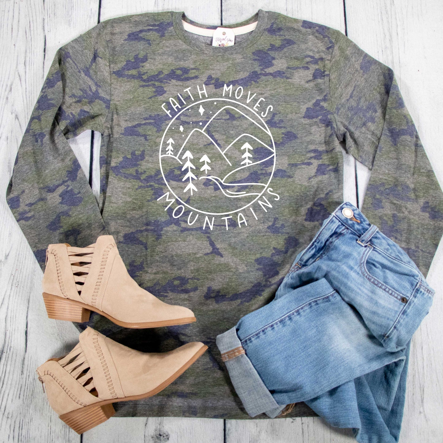 Faith Moves Mountains Camo Crew Longsleeve