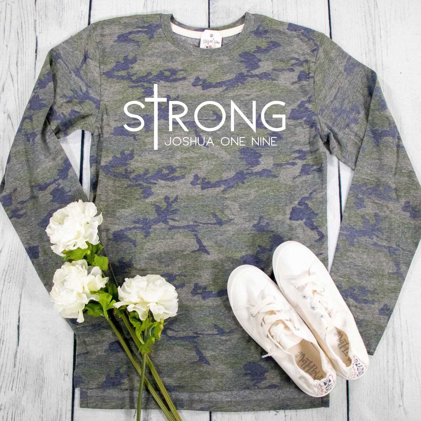 sTrong Joshua 1:9 Camo Crew Longsleeve