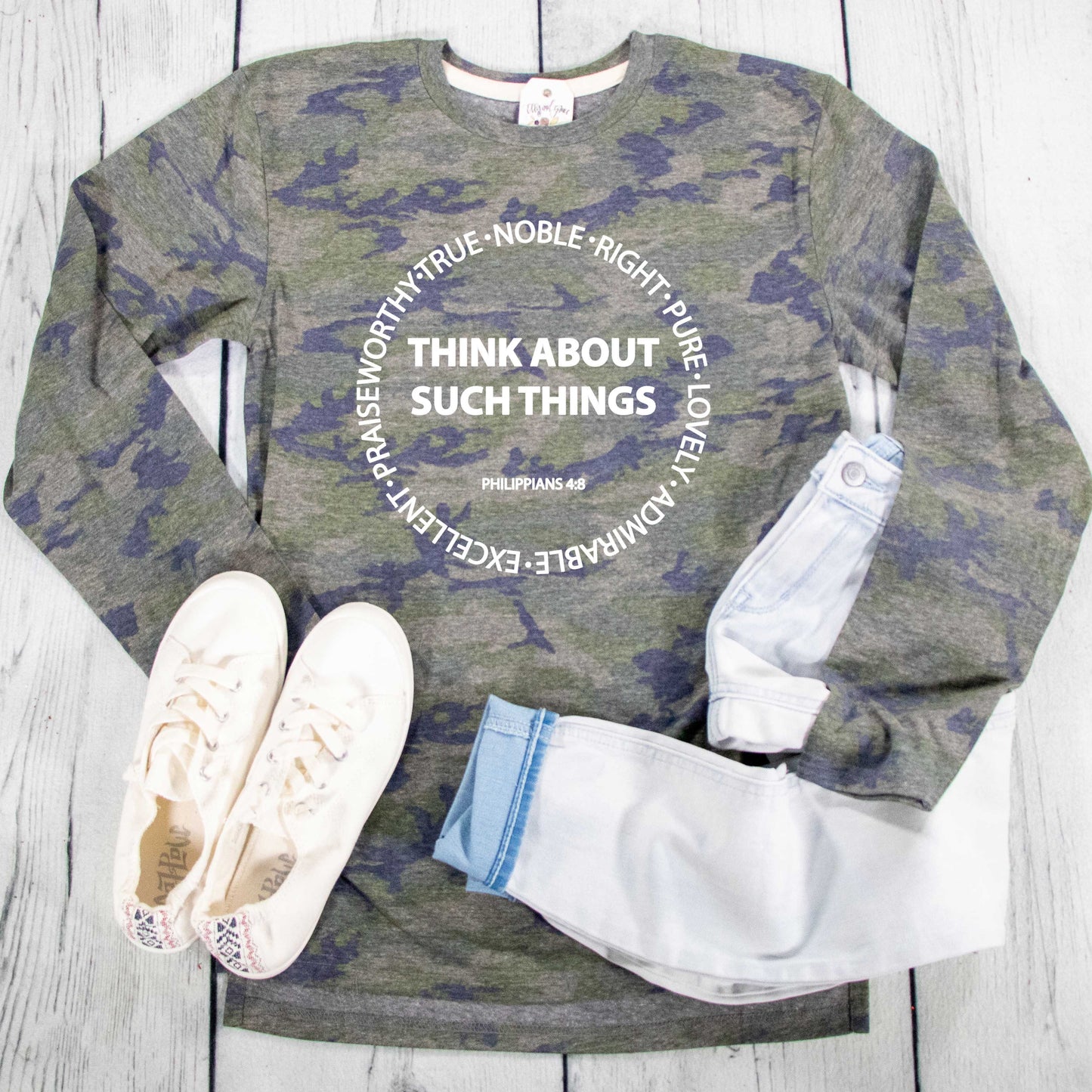 Think About Such Things Camo Crew Longsleeve