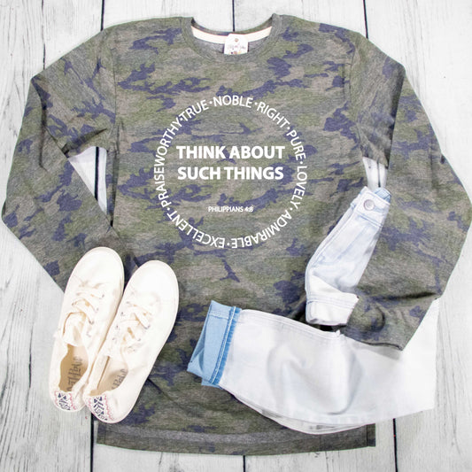 Think About Such Things Camo Crew Longsleeve