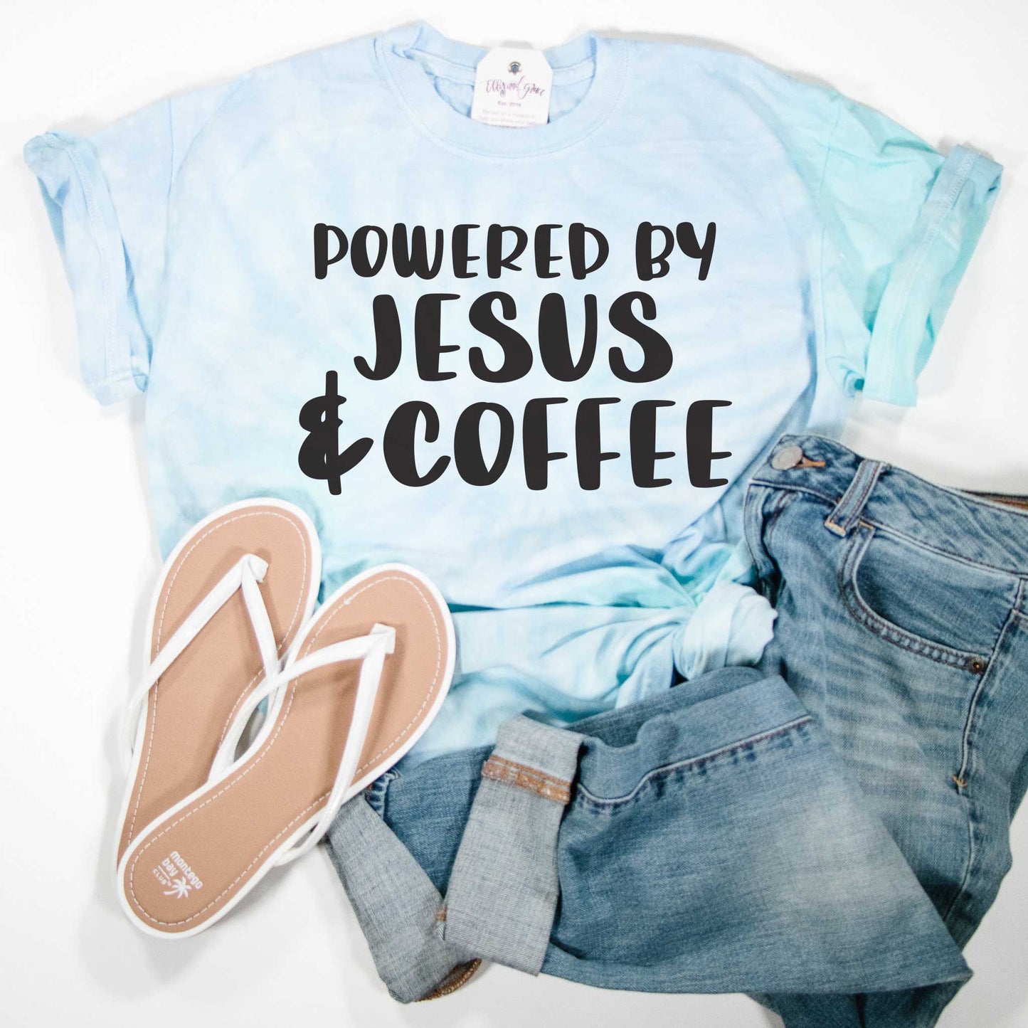 Powered by Jesus and Coffee Tie Dye Unisex Shirt