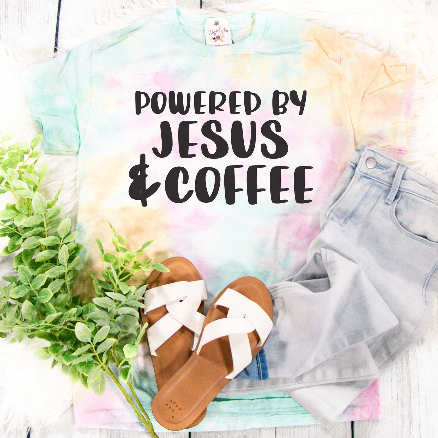 Powered by Jesus and Coffee Tie Dye Unisex Shirt