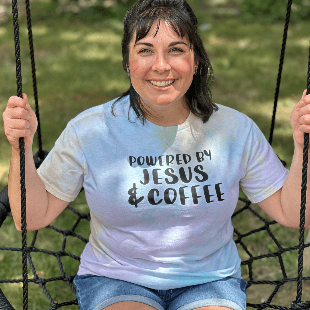 Powered by Jesus and Coffee Tie Dye Unisex Shirt