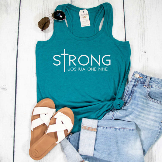sTrong Joshua 1:9 Racerback Tank