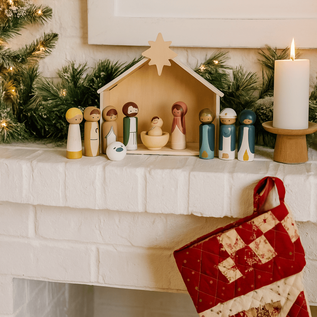 Christmas Wooden Nativity & Christian Baby Jesus Book Set