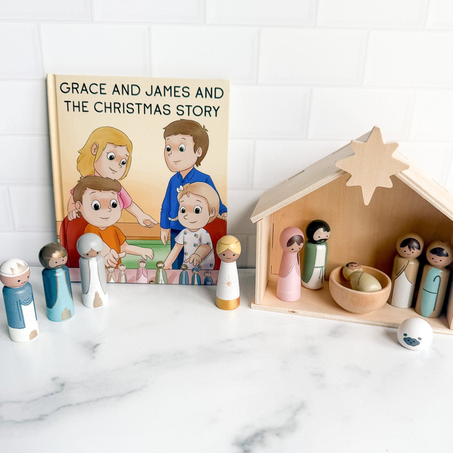 Christmas Wooden Nativity & Christian Baby Jesus Book Set