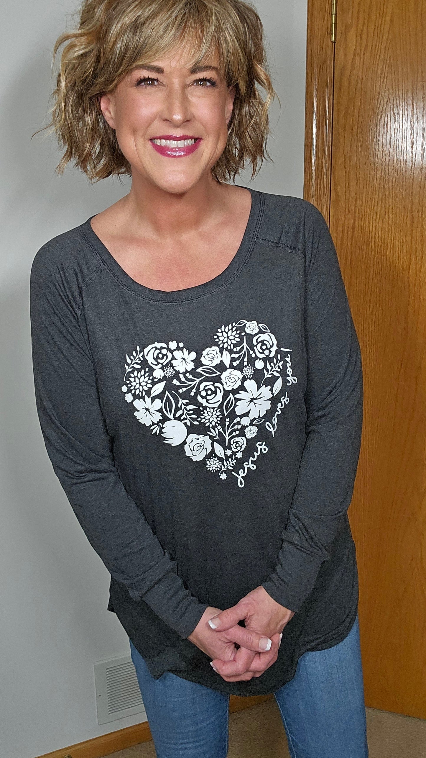 Floral Heart Jesus Loves You Tunic Tee