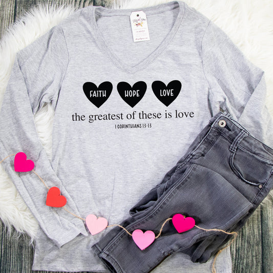 Faith Hope Love Hearts Longsleeve V-Neck
