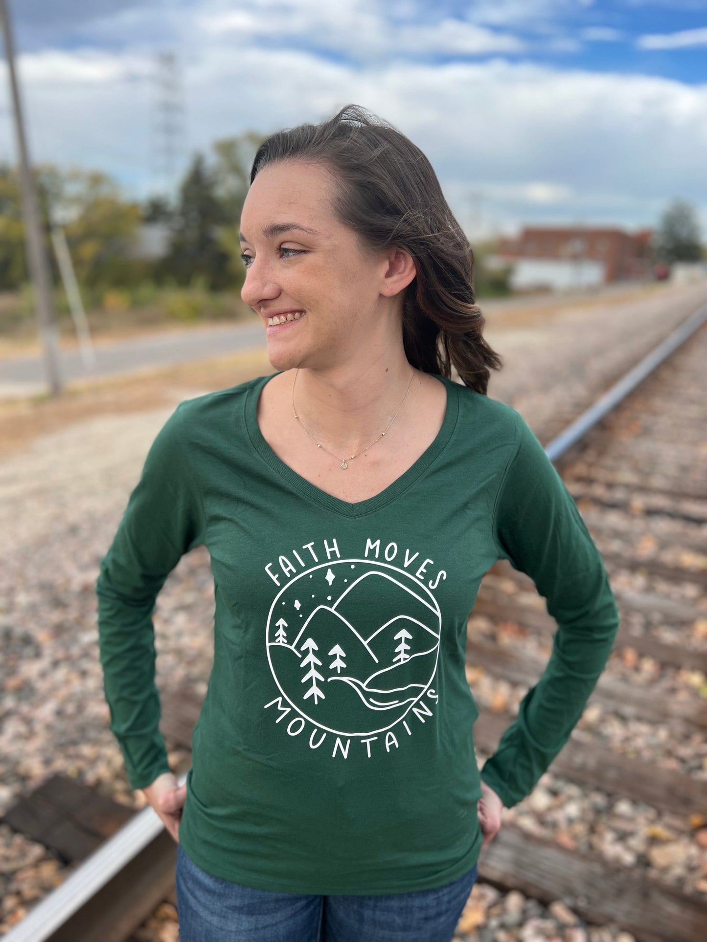 Faith Moves Mountains Longsleeve V-Neck