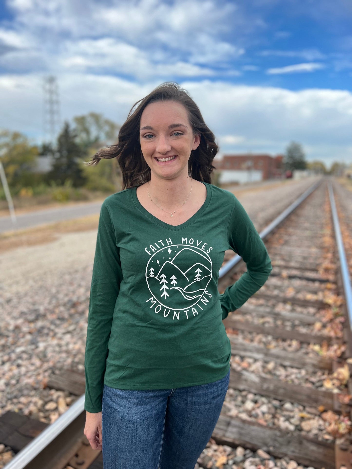 Faith Moves Mountains Longsleeve V-Neck