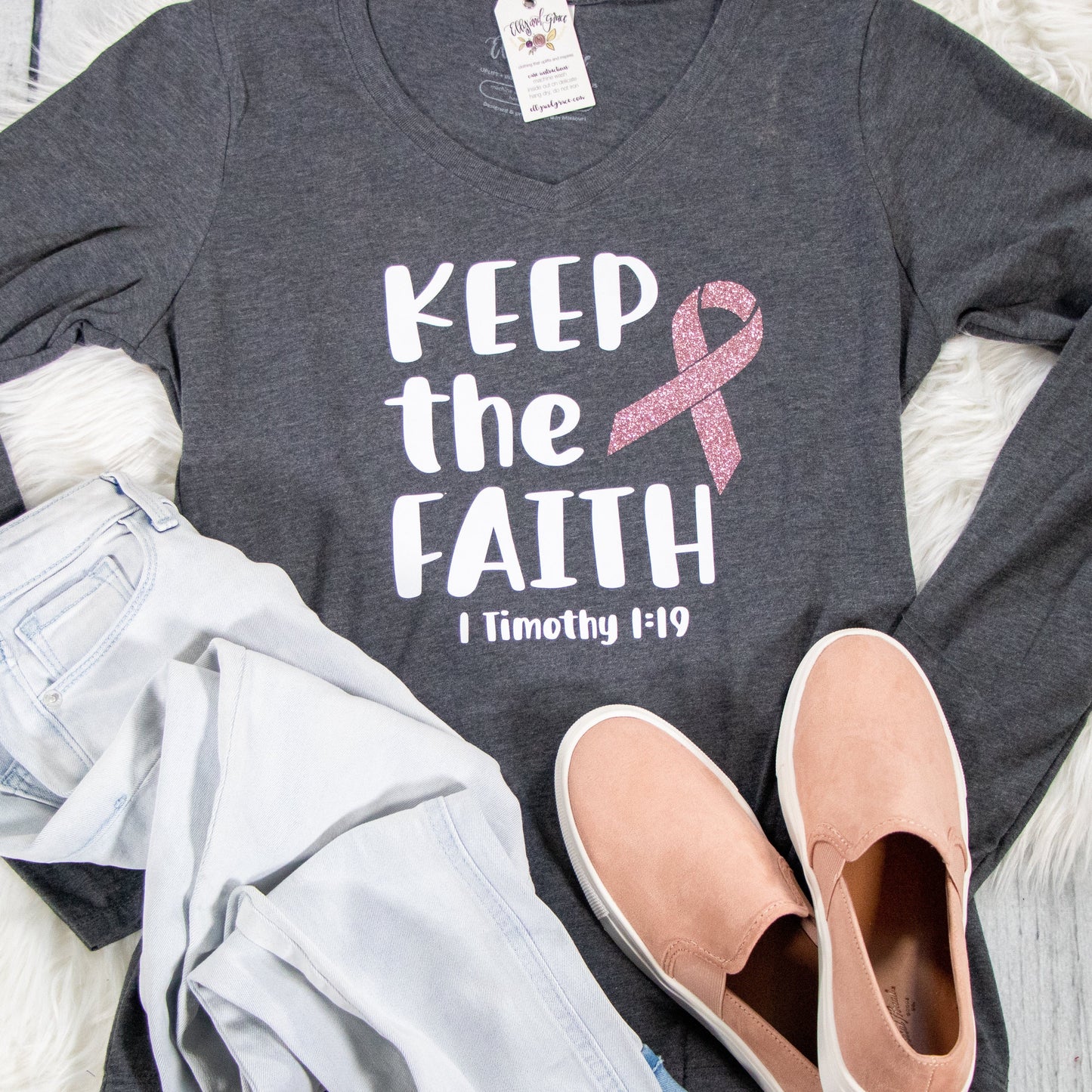 Keep the Faith Breast Cancer Awareness Longsleeve V-Neck