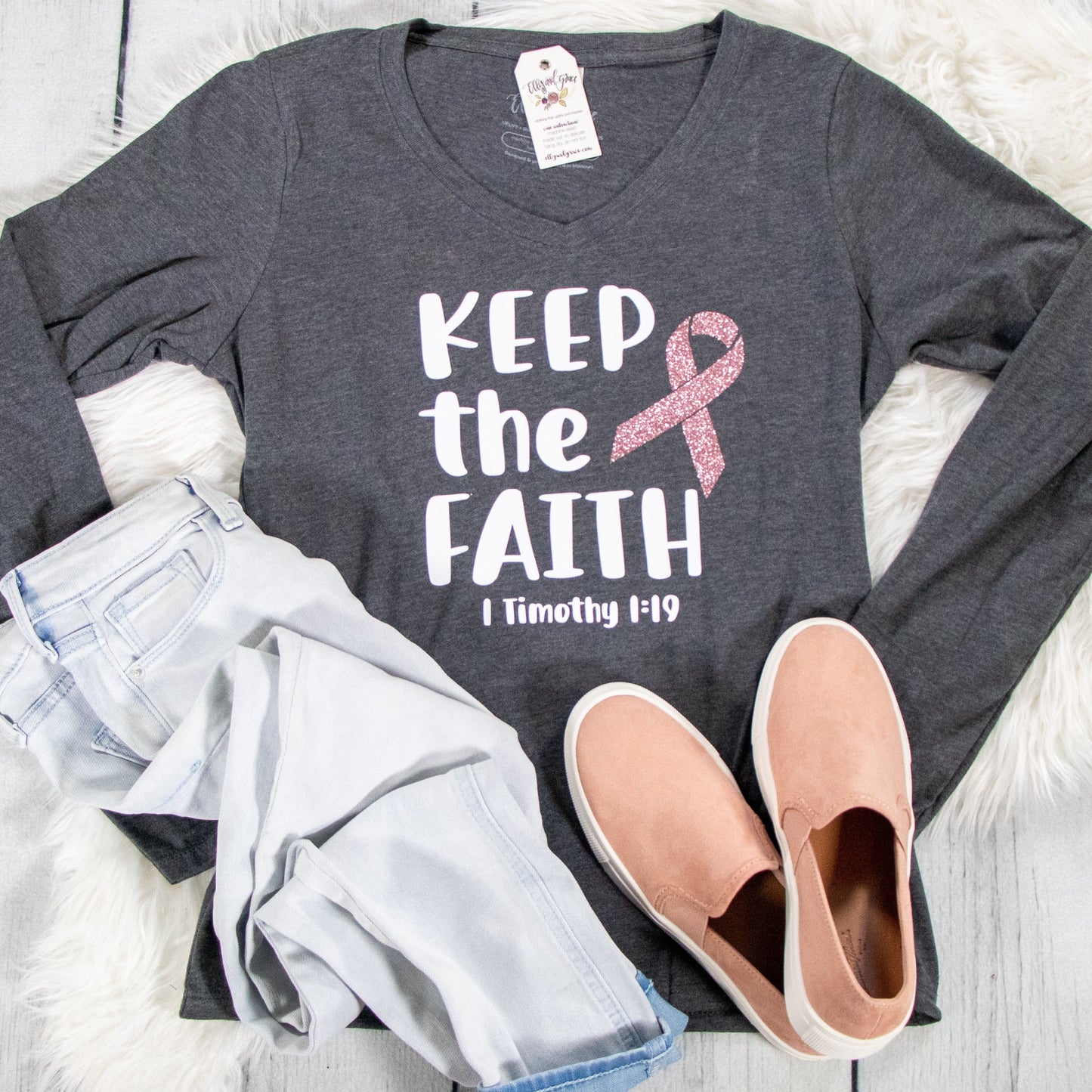 Keep the Faith Breast Cancer Awareness Longsleeve V-Neck