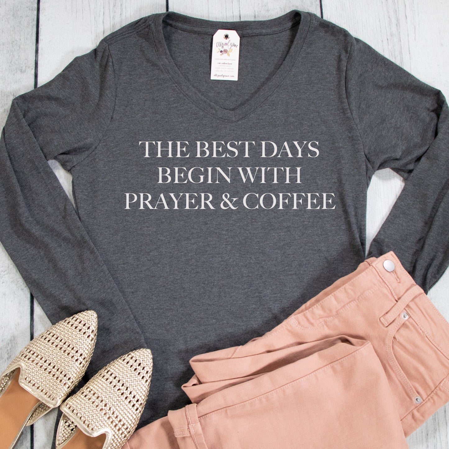 The Best Days Begin With Prayer And Coffee Longsleeve V-Neck