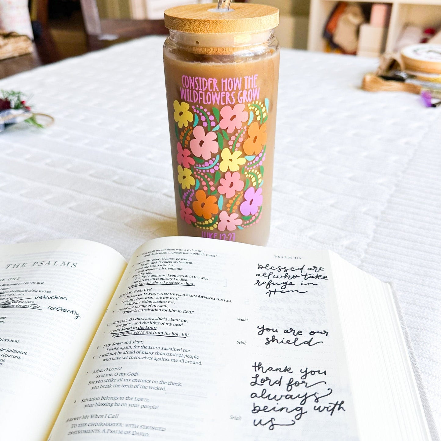 Consider The Wildflowers Inspirational Glass Tumbler