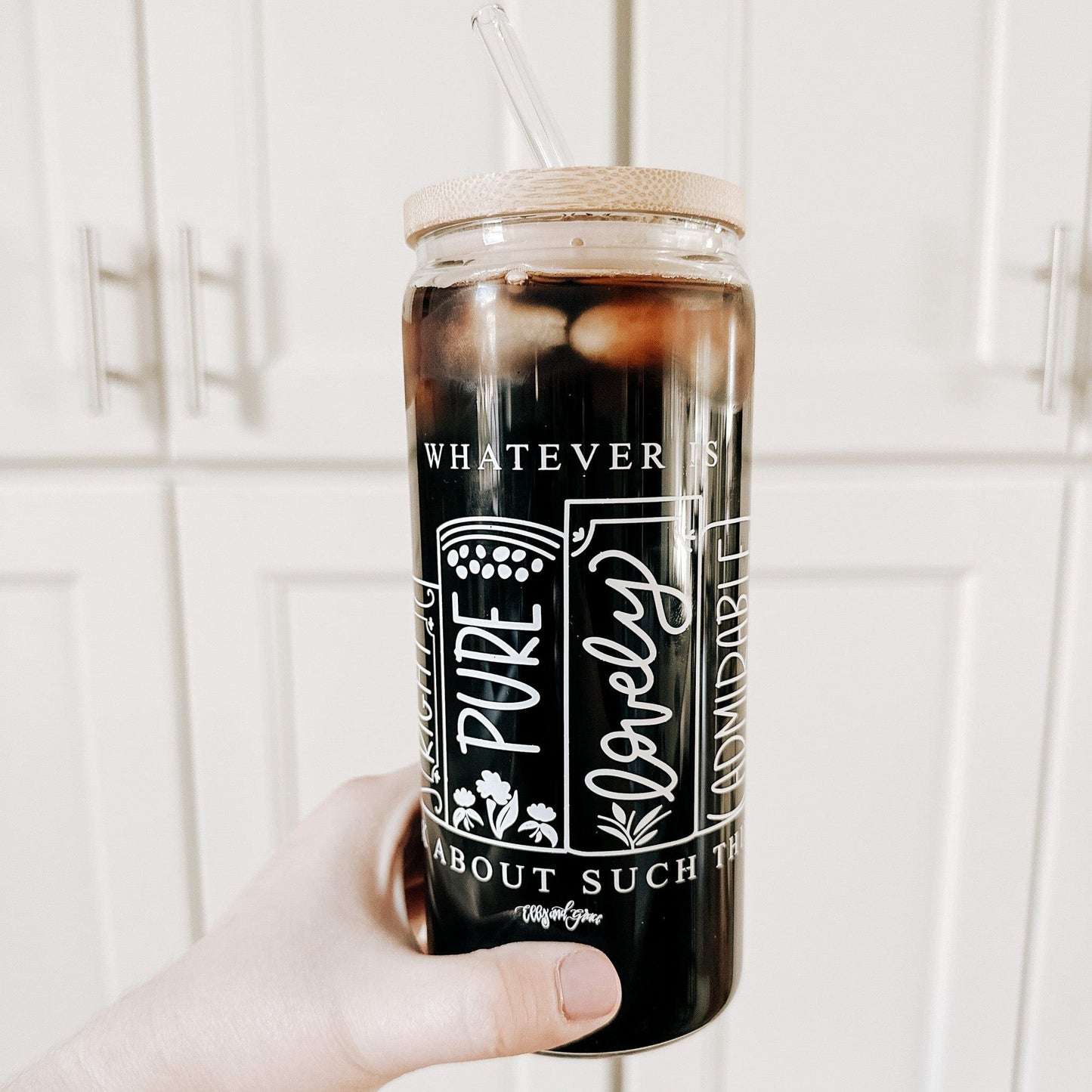 Philippians 4:8 Inspirational Glass Tumbler