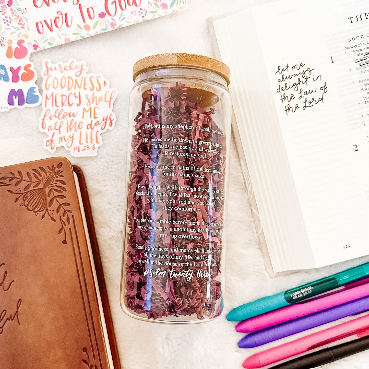 The Lord is My Shepherd Inspirational Glass Tumbler