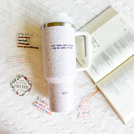 Cast Your Cares On Him 40oz Stainless Steel Insulated Tumbler