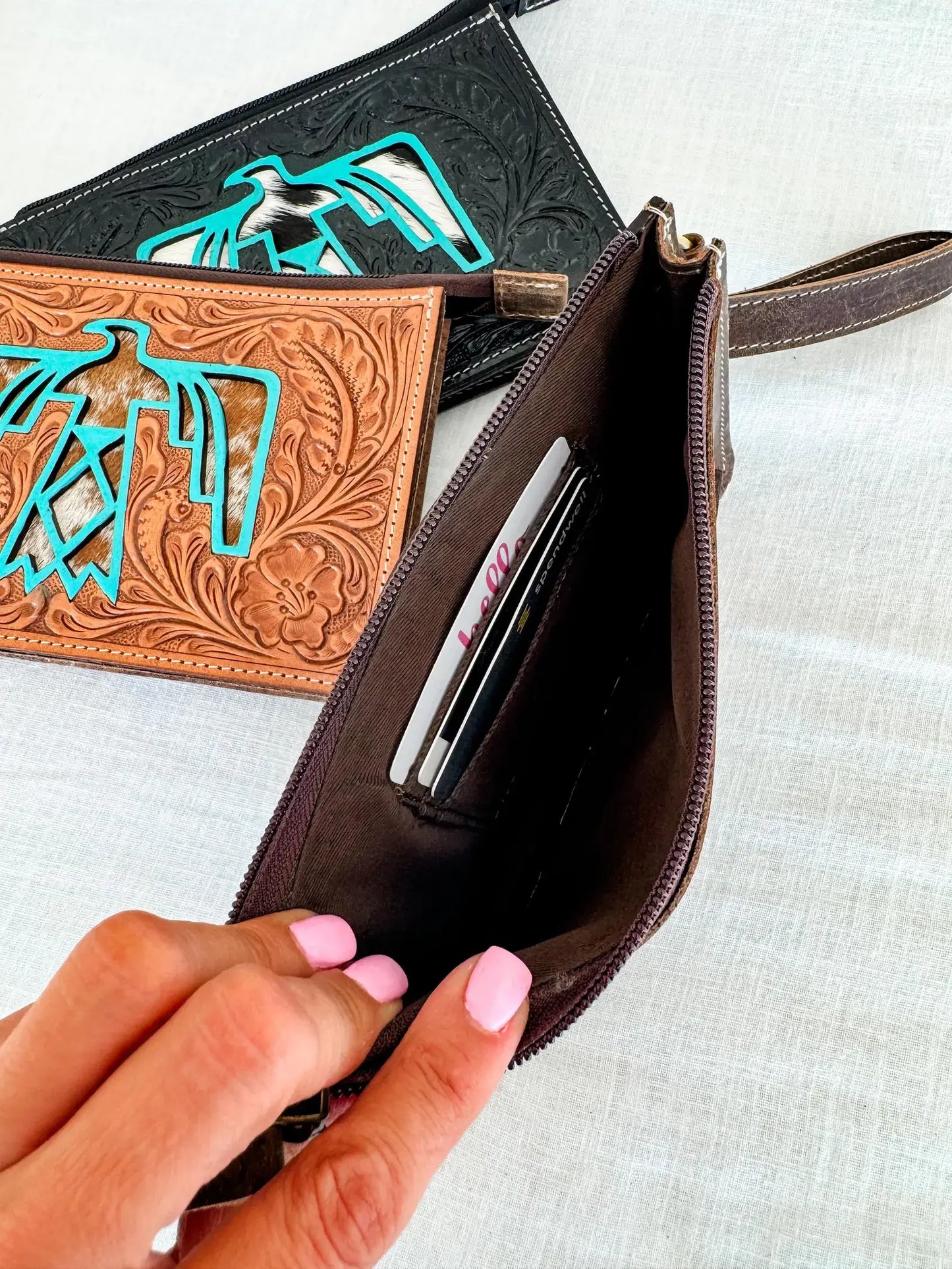 Sadie Thunderbird Wristlet Western Hand Tooled Leather