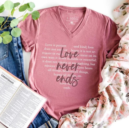 Love Never Ends V-Neck Tee image 0