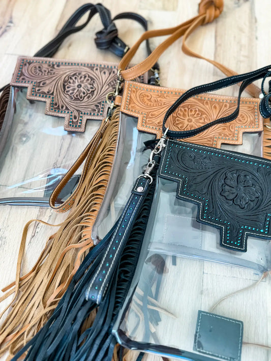SHAYNE LARGE - Hand Tooled Clear Crossbody Concert bag