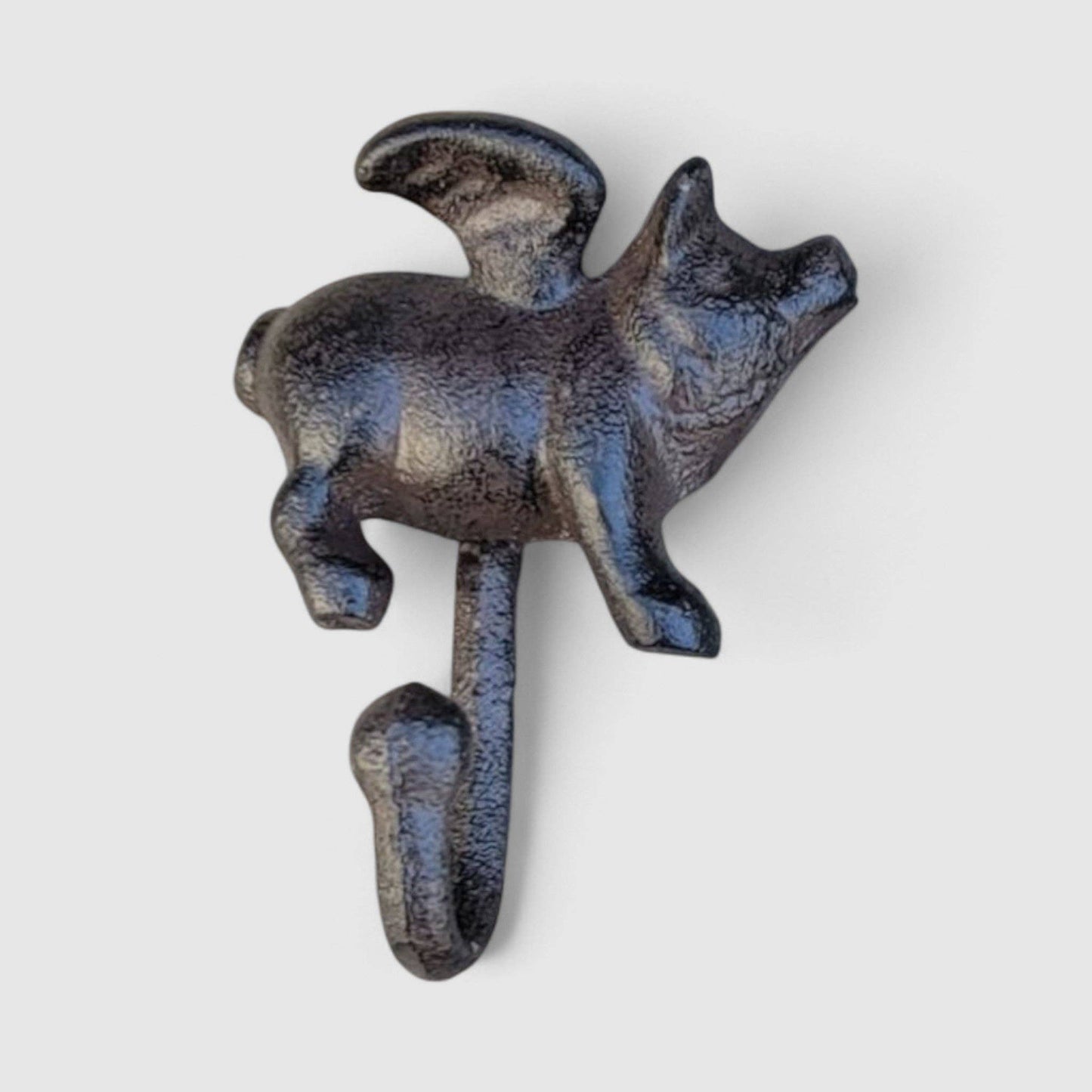 Flying Pig Wall Hook, Cast Iron Right Facing for Keys, Towels or Hats, 4.6"