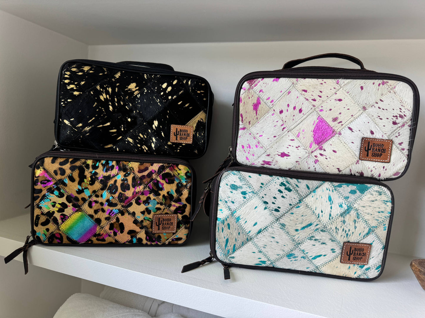 Genuine Leather Cowhide Cosmetic Travel Bag