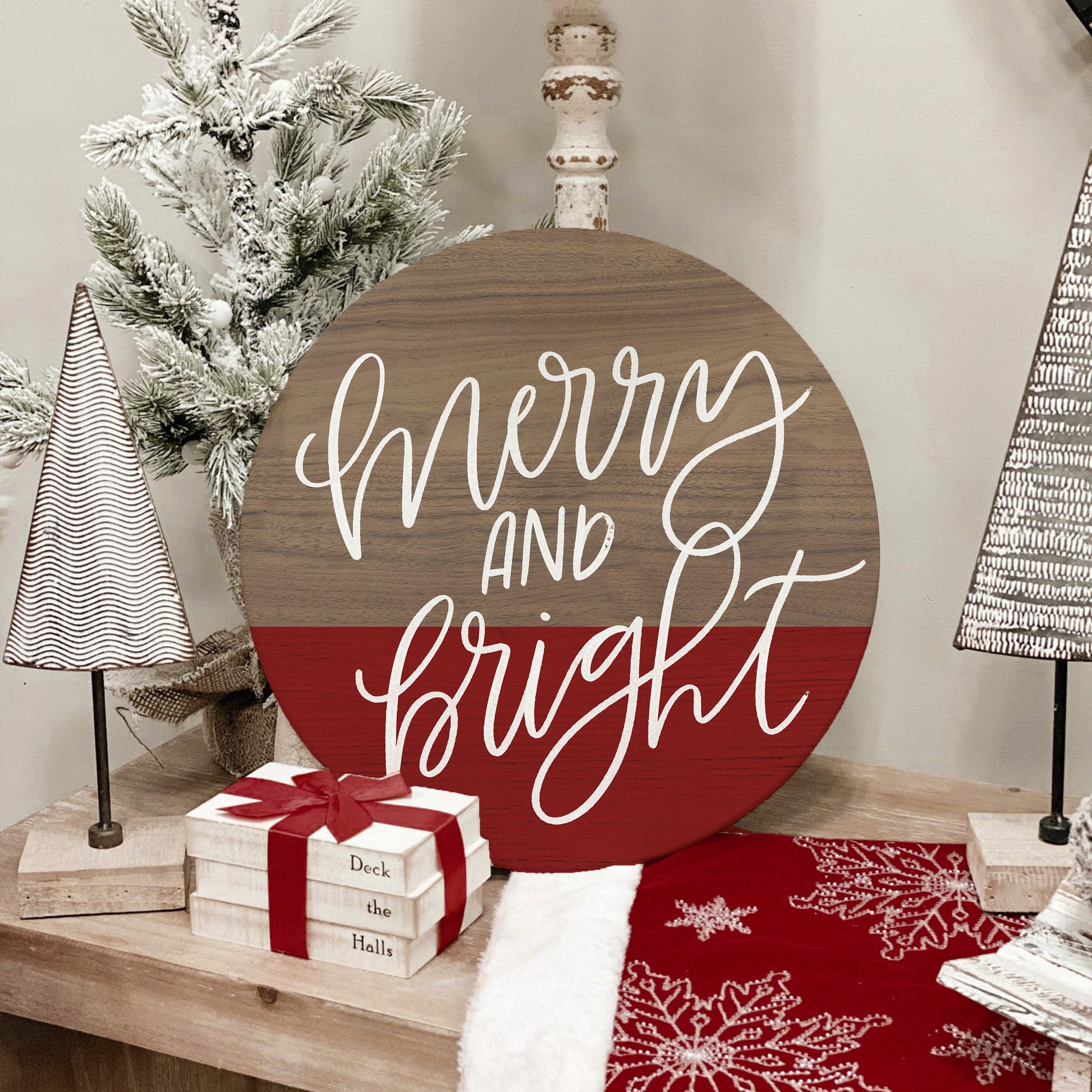 Merry And Bright Red And Wood Circle image 0