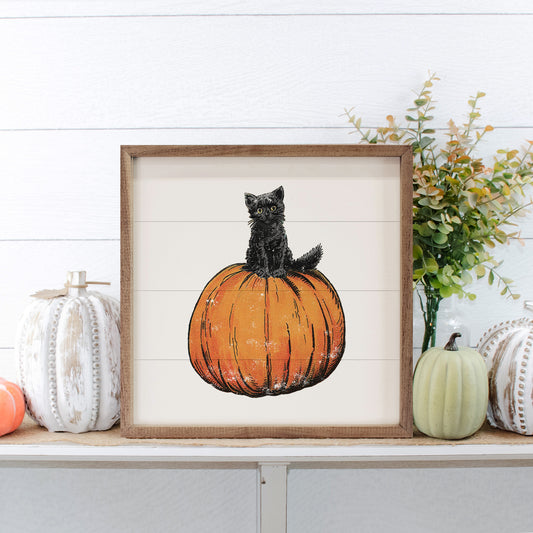 Vintage Halloween Cat On Pumpkin White image 0
