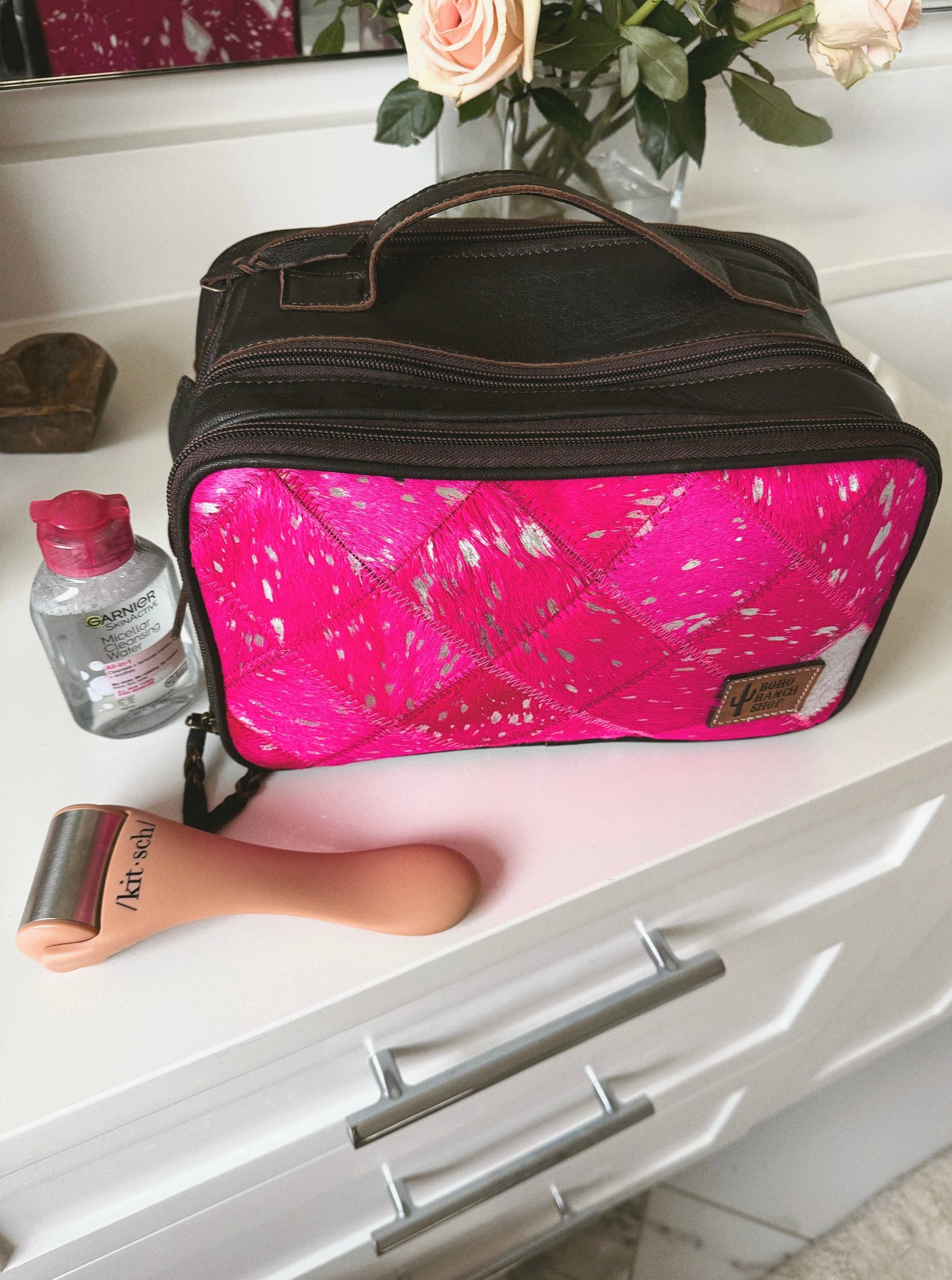 Genuine Leather Cowhide Cosmetic Travel Bag