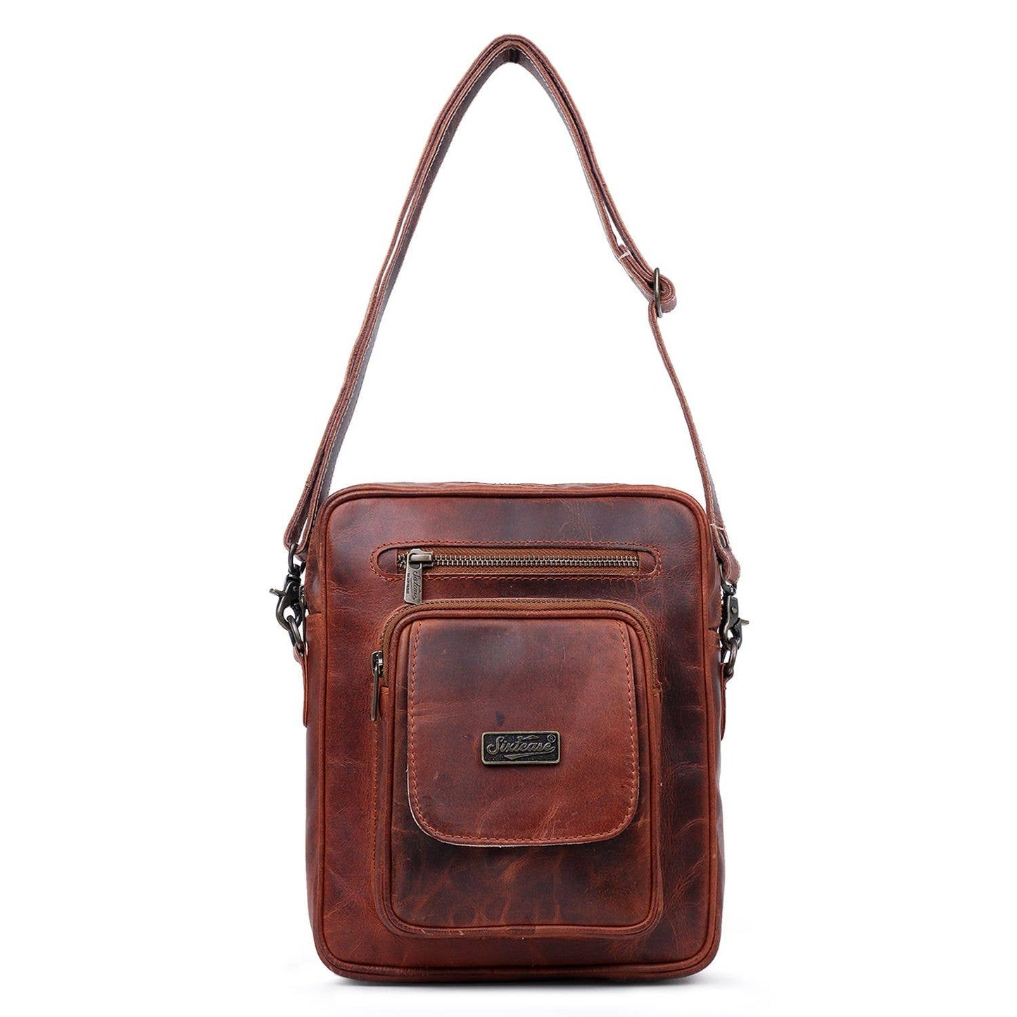 Genuine Leather Crossbody Bag - Chestnut Brown
