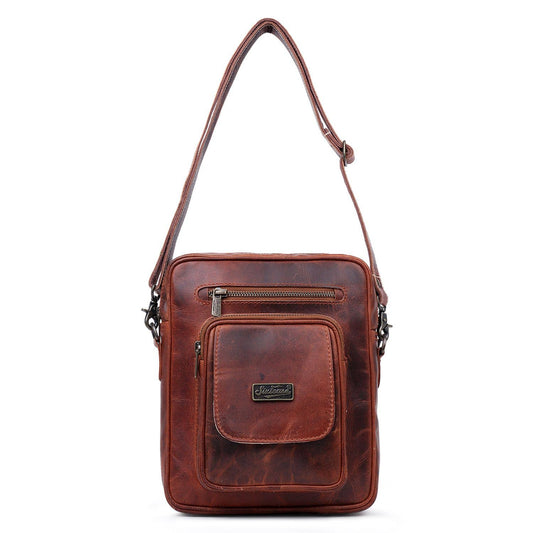 Genuine Leather Crossbody Bag - Chestnut Brown