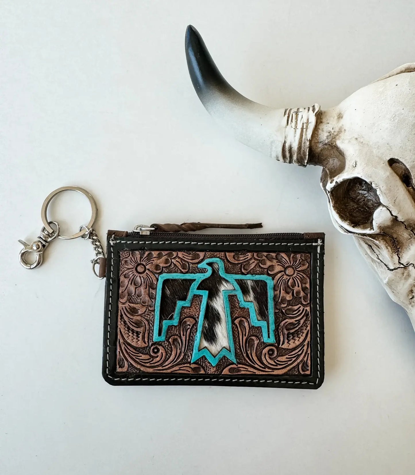 Dark Brown/Turquoise Thunderbird Keychain Wallet