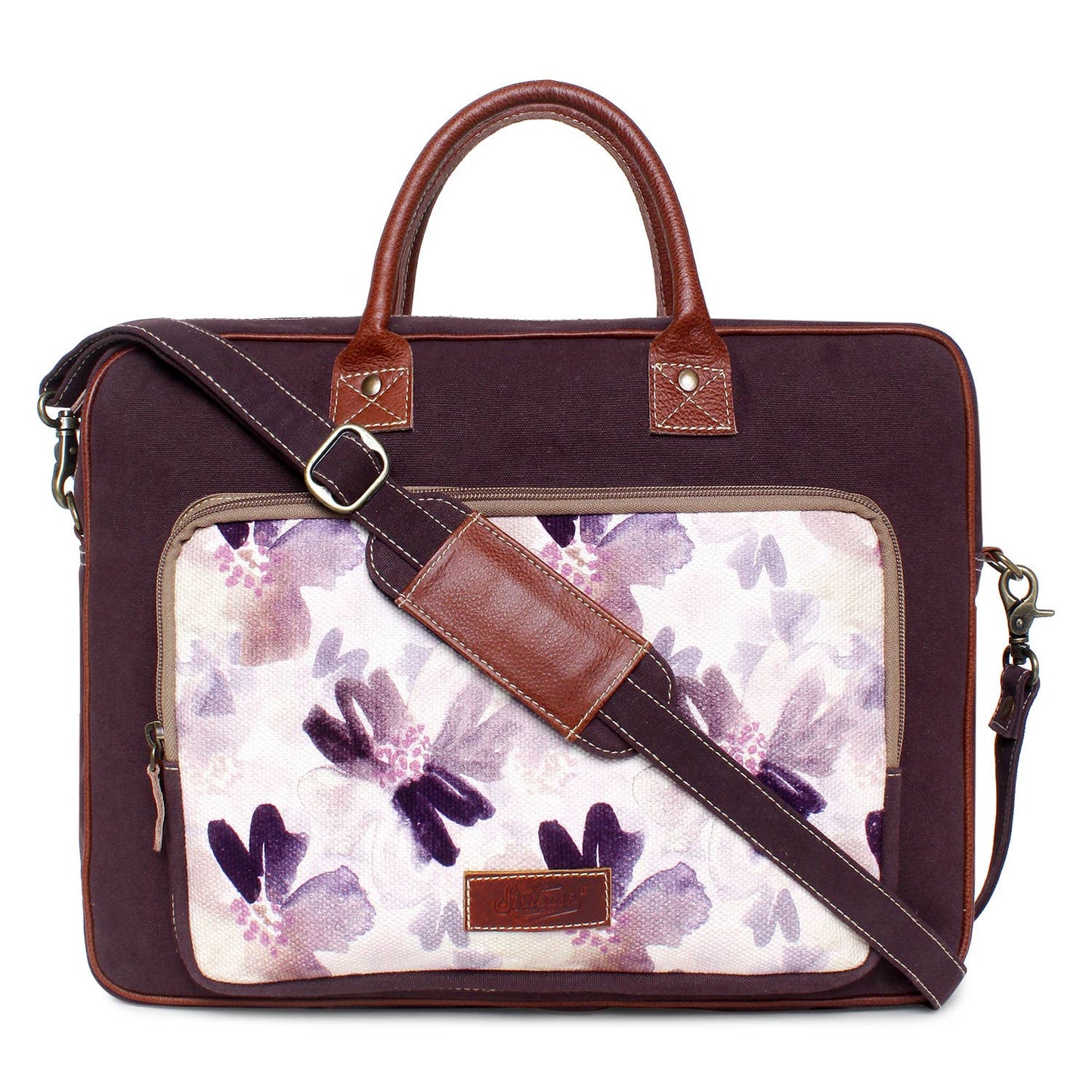 Floral Up-cycled Canvas & Leather Laptop Bag