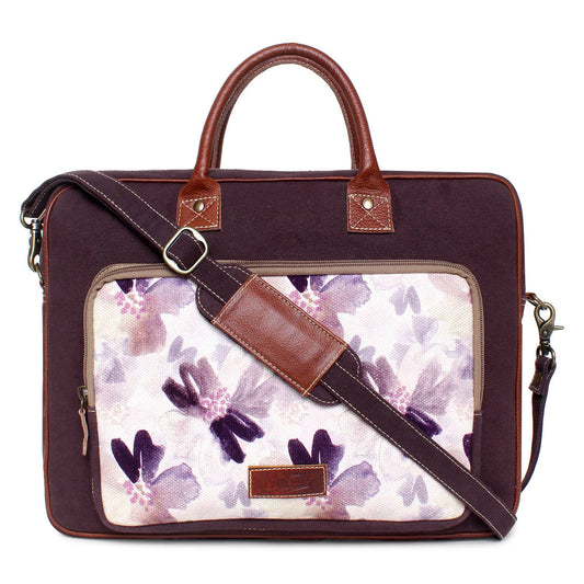 Floral Up-cycled Canvas & Leather Laptop Bag