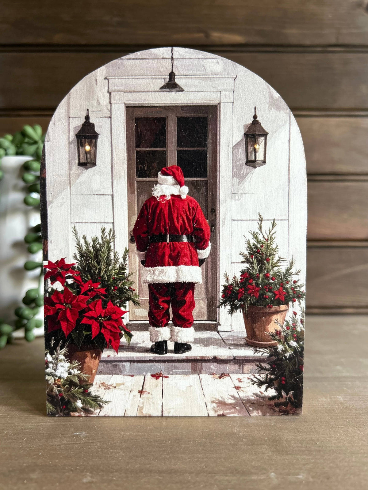 Santa at Your Door Wood Arch Shelf Sitter