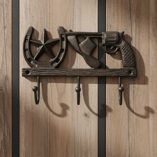 Cowboy 3-Hook Wall Rack, Cast Iron for Coats, Hats or Bags, 8.3"