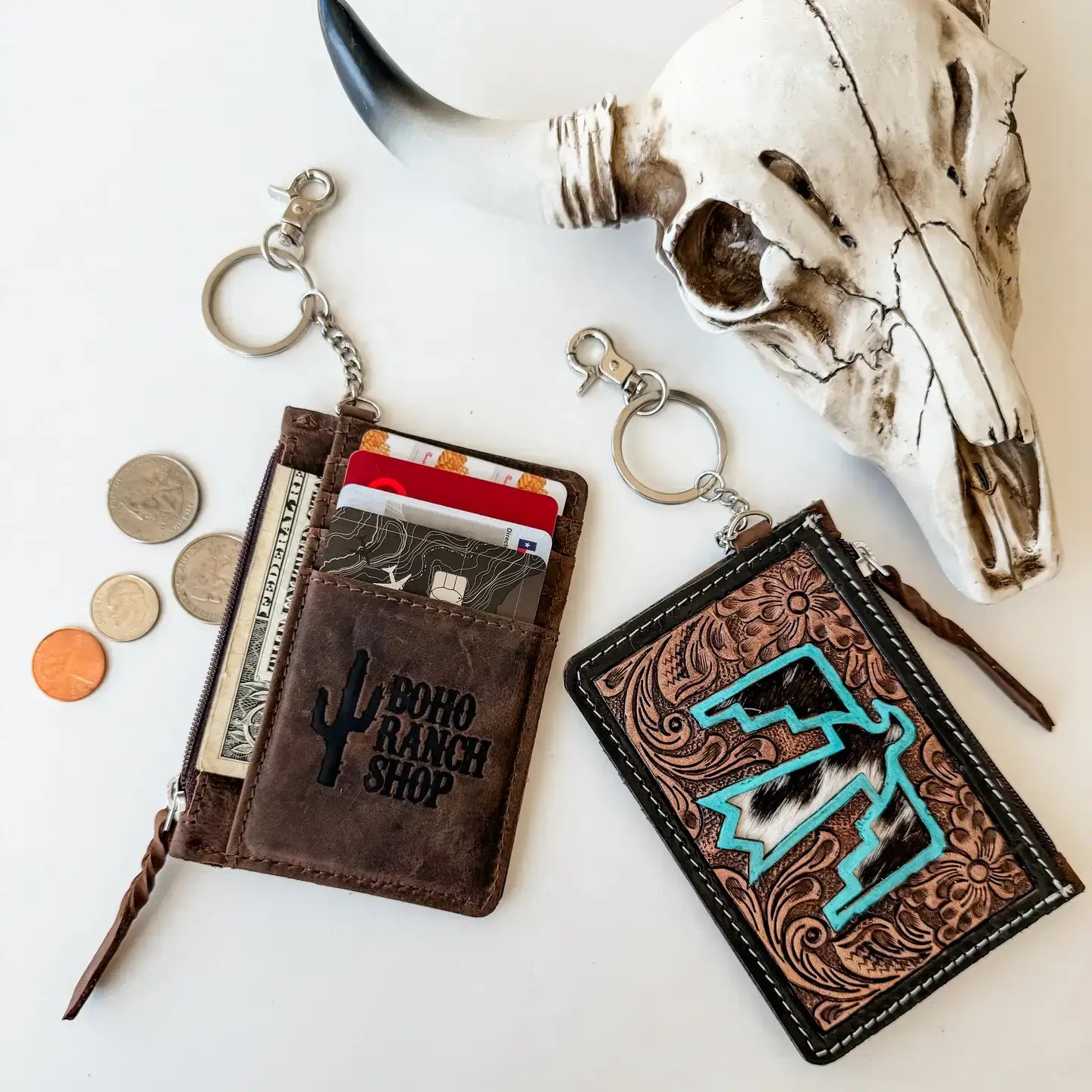 Dark Brown/Turquoise Thunderbird Keychain Wallet