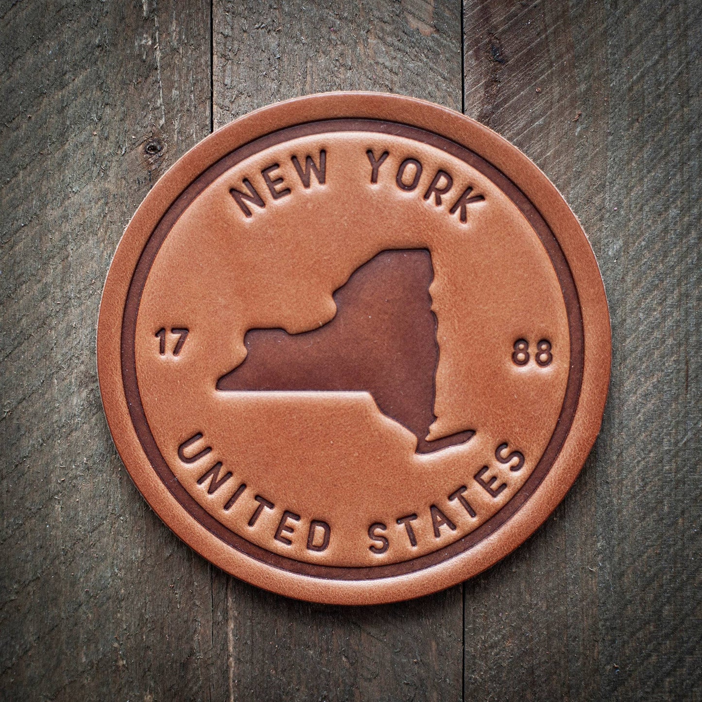 New York State Silhouette Leather Coaster