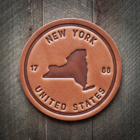 New York State Silhouette Leather Coaster
